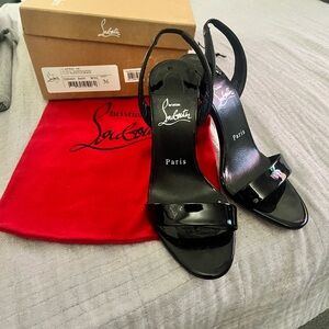 Christian Louboutin Black Patent Leather Open-Toe Slingback Heels